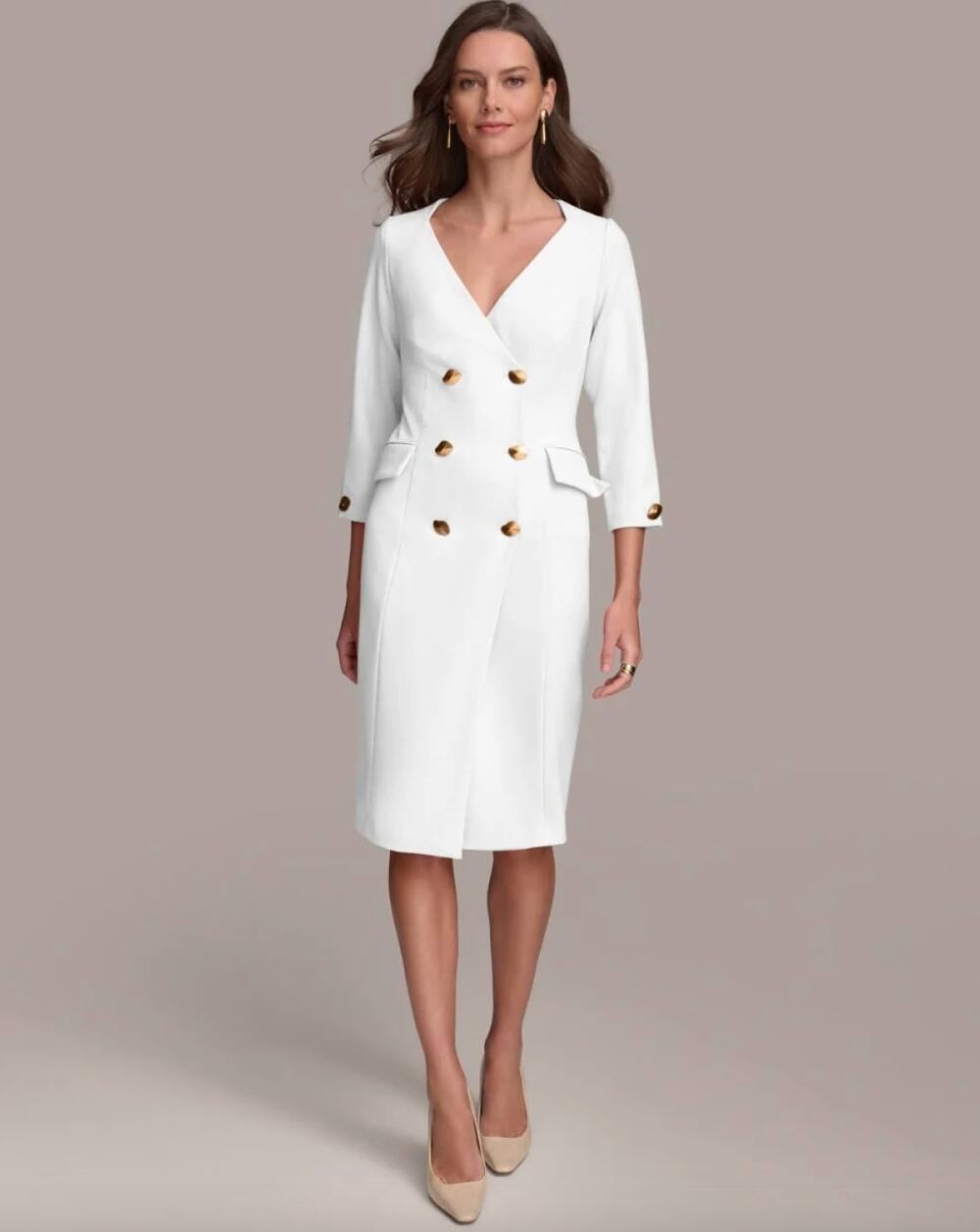 Donna Karan Cady Double Breasted Midi Blazer Dress Classic White Ivory US 12 NWT